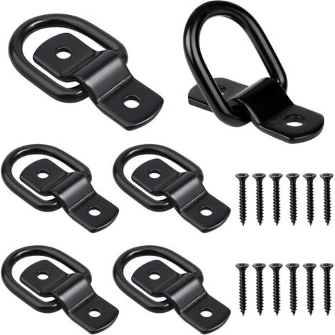 Lot de 6 Anneau Arrimage Crochet Arrimage Anneaux en D Inoxydable Noir Anneau d'Arrimage Montage Anneau pour Remorques Voitures Camions pour sécuriser Le