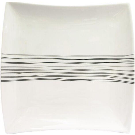 Lot de 6 Assiettes à Dessert Carrées "Lignes" 20cm Blanc