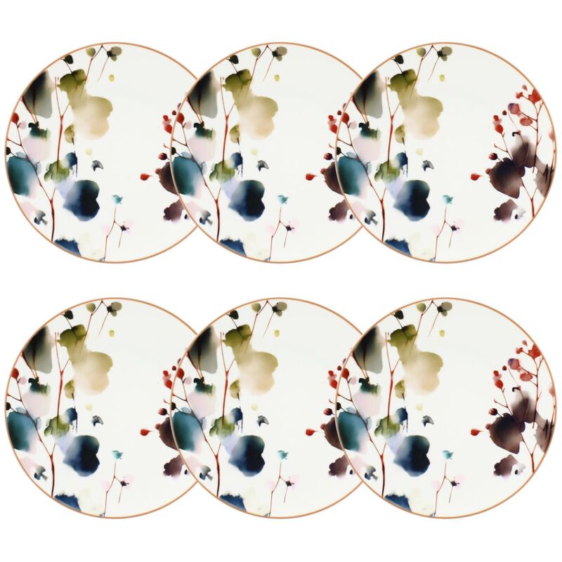 Lot de 6 assiettes à dessert en porcelaine 20cm, aquarelle