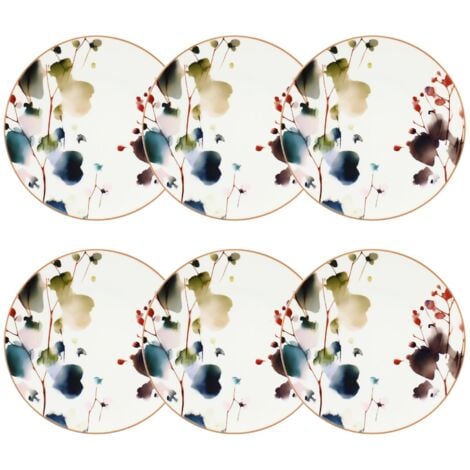 NOVASTYL Lot de 6 assiettes à dessert en porcelaine 20cm, AQUARELLE