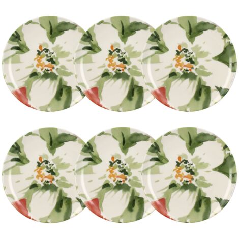 Lot de 6 assiettes à dessert en porcelaine 21cm, FLORALUX