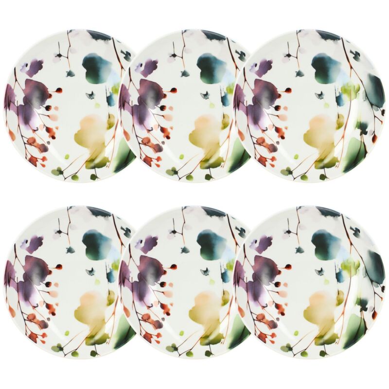 Lot de 6 assiettes calottes en porcelaine 21cm, aquarelle