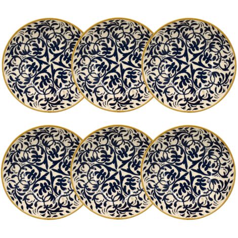 Lot de 6 assiettes creuses à motif en grès 20cm, HERACLEE
