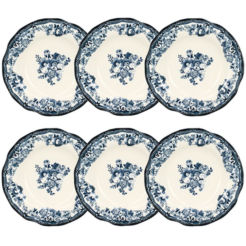 Lot de 6 assiettes creuses fleuries en porcelaine 22cm, faustine