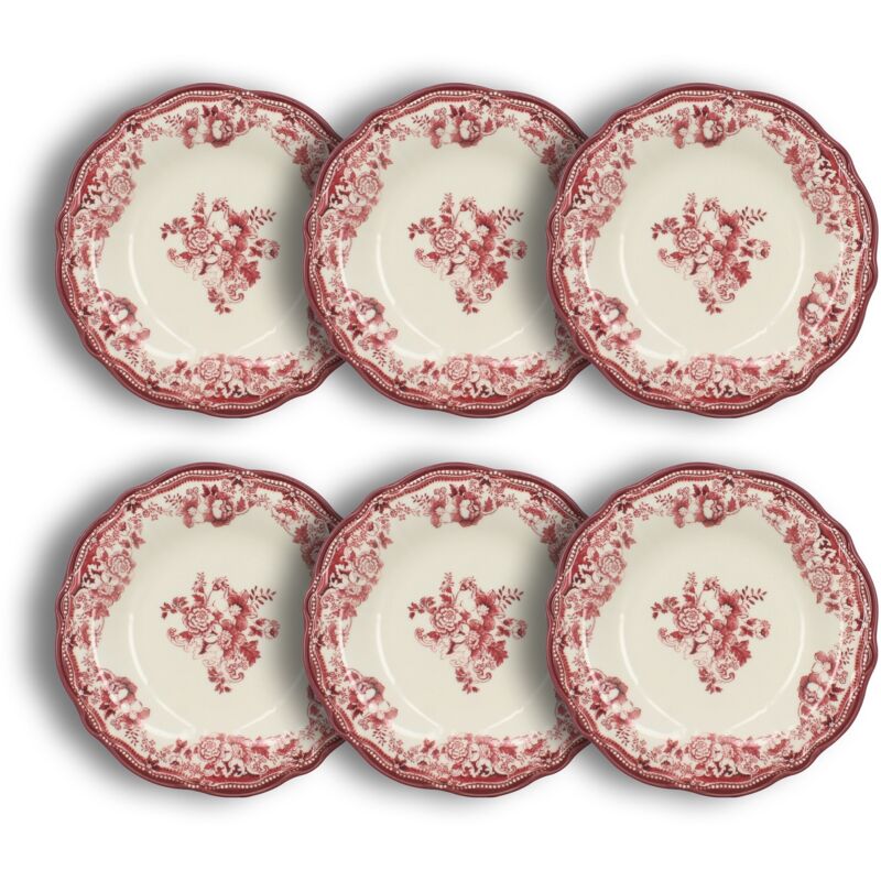 Lot de 6 assiettes creuses fleuries en porcelaine 22cm, faustine