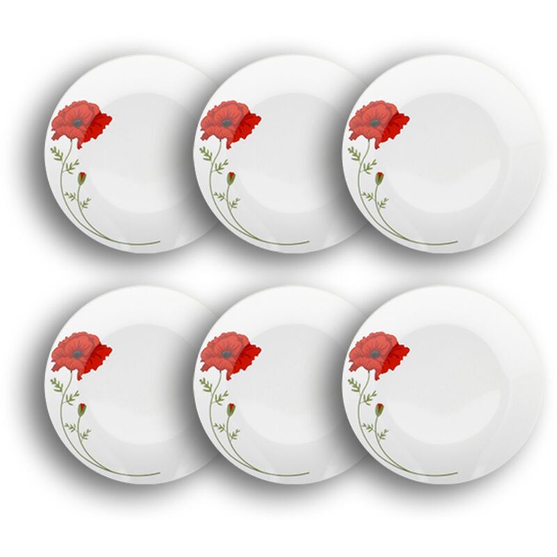 Lot de 6 assiettes desserts en porcelaine 19,5cm, COQUELICOT