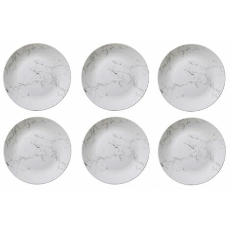 Lot de 6 assiettes plates effet marbre - D 26 cm - Blanc - Livraison gratuite - Blanc