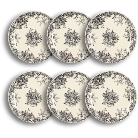 Lot de 6 assiettes plates en grès 26cm, FLORALI