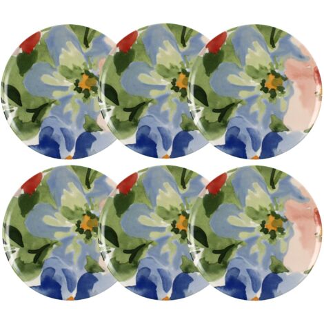 Lot de 6 assiettes plates en porcelaine 26cm, FLORALUX