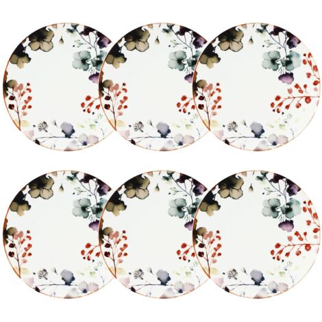Lot de 6 assiettes plates en porcelaine 27cm, AQUARELLE