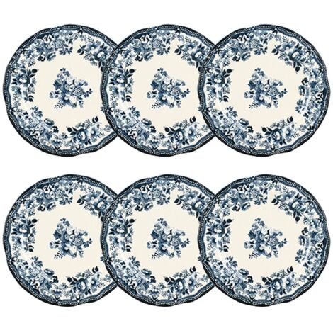 Lot de 6 assiettes plates fleuries en grès 26cm, FAUSTINE