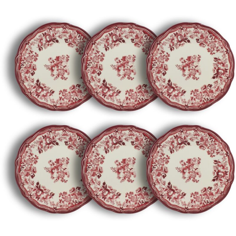 Novastyl - Lot de 6 assiettes plates fleuries en porcelaine 26cm, faustine