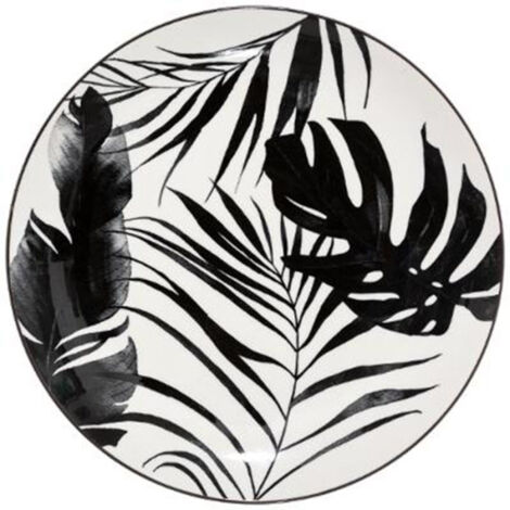 Lot de 6 assiettes plates rondes en porcelaine 26cm – Motif noir moderne – Passe au lave-vaisselle et micro-ondes – Secret De Gourmet