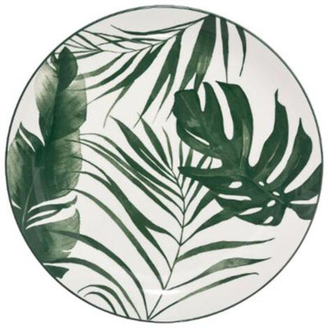 Lot de 6 assiettes plates rondes en porcelaine 26cm – Motif vert tendance – Passe au lave-vaisselle et micro-ondes – Secret De Gourmet