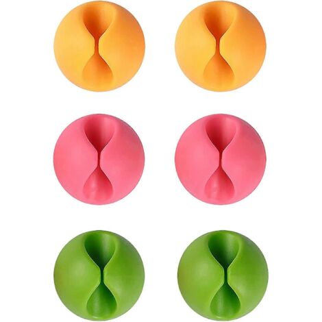 Lot de 6 attaches-câbles colorées, support de câbles de bureau, pour tous vos câbles d'ordinateur, d'alimentation, de charge ou de souris.-AquaForge