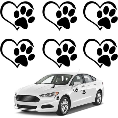 Lot de 6 Autocollant Voiture,Avec Empreintes de Pattes de Chien,Stickers Voiture,Autocollants D'Amour,Forme de Pattes,pour FenêTres de Voiture, Bagages D'Ordinateur Portable(Noir)