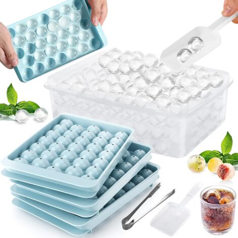 Lot de 6 Bac à Glaçons Avec Couvercle,99 Bacs à Glaçons Ronds pour Congélateur,Bac à Glaçons Alimentaire,Adapté au Seau à Glace,Whisky,Café
