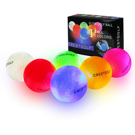 Lot de 6 balles de golf Crestgolf Glow pour sports de nuit LED super lumineuses balles de golf brillant dans le noir balle de golf longue durée lumineuse balle de golf