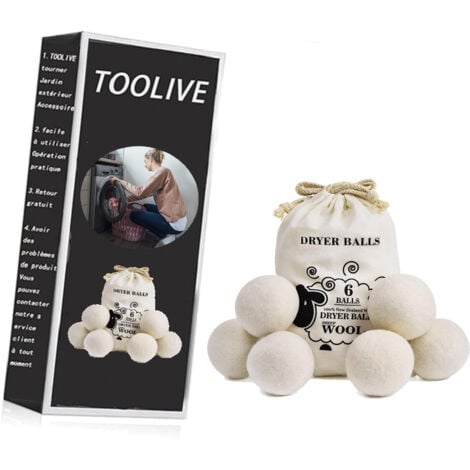 Lot de 6 Balles de Séchage en Laine Naturelle - Balles Adoucissantes de Tissu, Réduisent les Rides et Réutilisables - Taille XL