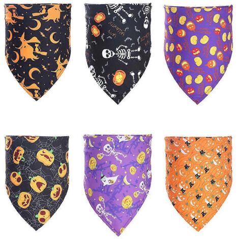 Lot de 6 bandanas réversibles pour chien, motif Halloween, avec bavoirs triangulaires, foulards et accessoires. Idéal pour le nettoyage avant des animaux de compagnie. Serviette de protection décorati
