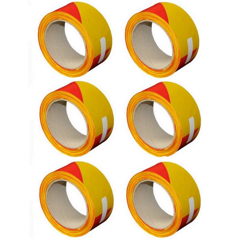 Soppec - Lot de 6 bandes de chantier 50 mm x 100 m - Rouge et jaune