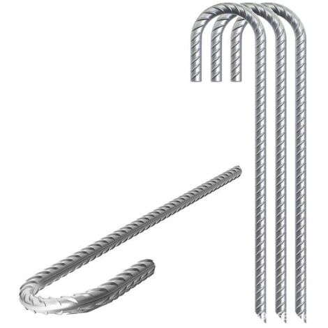 Lot de 6 barres d'armature galvanisées, barres d'ancrage à crochet en J robustes, ancrages au sol, barres de sol en acier
