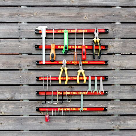 Lot de 6 Barres Magnétiques Porte-outils Magnétiques Capacité 6x10kg en Acier, 46x2,3x1,25cm, Rouge+Noir+Jaune CW4041 Maison Chic