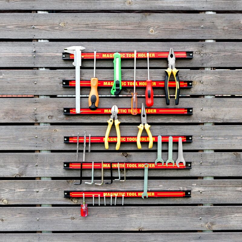 Lot de 6 Barres Magnétiques Porte-outils Magnétiques Capacité 6x10kg en Acier, 46x2,3x1,25cm, Rouge+Noir+Jaune CW4041 design in