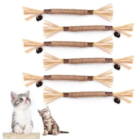 Lot de 6 bâtonnets d'herbe à chat - Bâtons à mâcher pour chat - Pour le soin des dents et contre la mauvaise haleine - Naturel et sûr - Bâtonnets à mâcher pour chat - Jouet à mâcher pour
