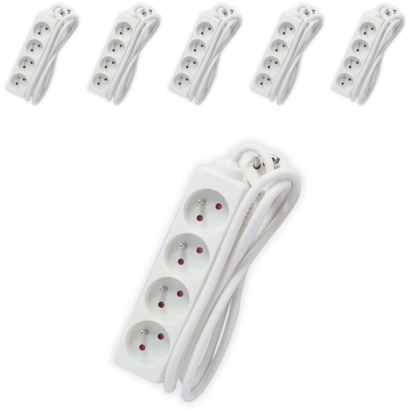 Lot de 6 blocs multiprises 4x16A - longueur 5m - blanc Chacon