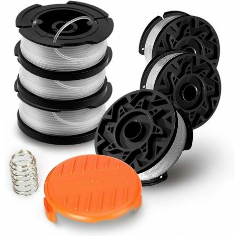 Lot de 6 Bobines A6485 A6481 pour Tondeuse Black Decker, Fil Nylon 6 x 9 m, Fil 1,65 mm + 1 Bouchon + 1 Ressort