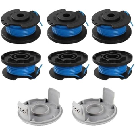 Lot de 6 bobines de fil de rechange Ryobi One+ RAC124 AC14RL3A OLT1823 OLT1832 18 V 24 V 40 V, 2 capuchons, 3,4 m, diamètre 1,65 mm