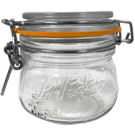 Lot de 6 bocaux en verre 250 ml – Diamètre 70 mm – Monture métallique avec rondelle orange – Conservation hermétique pour fruits et légumes – Le Parfait