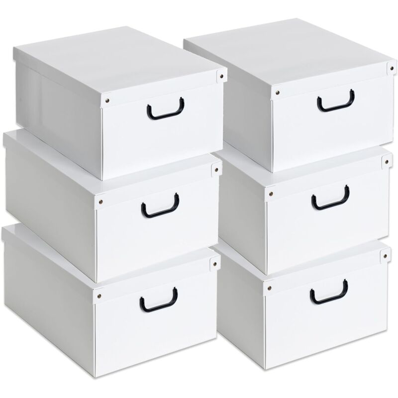 Lot de 6 Boite de Rangement avec Couvercle, Boite en carton, Rangement Vetement, Meuble de Rangement Chambre, Bureau, Panier de Rangement,