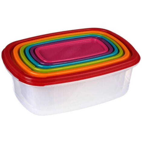 Lot de 6 boîtes alimentaires empilables en plastique - Multicolore - L 25,5 x l 19,9 x H 9 cm - Livraison gratuite