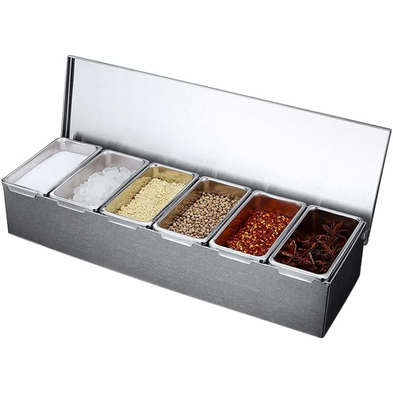Lot de 6 boîtes Assaisonnement Box Set, Boîte d'assaisonnement en Acier Inoxydable Pots à épices Cuisine Condiment Jarres de Stockage de Conteneurs
