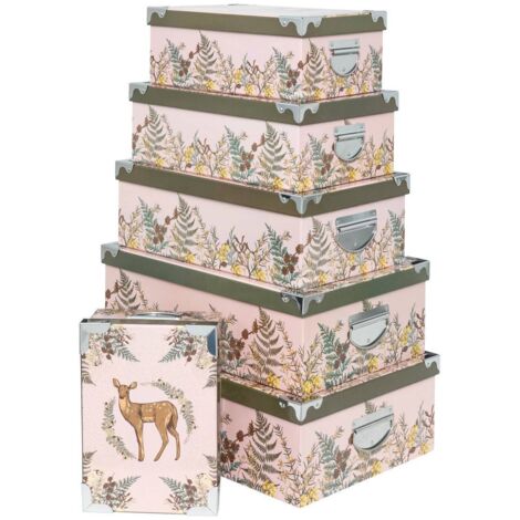 Lot de 6 boîtes cadeau rectangles coins métal imprimées Secrets des Bois - Atmosphera créateur d'intérieur