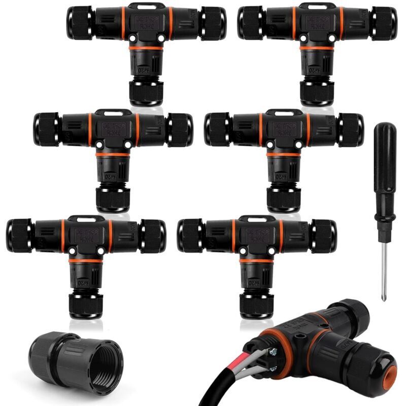 Lot de 6 boîtes de jonction étanches IP68 à 3 voies pour l'extérieur, protection de câble électrique pour câble de diamètre 3 à 12 mm