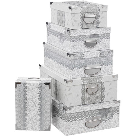 Lot de 6 Boîtes de rangement avec poignées et coins en métal déco Laponie - Feeric Christmas