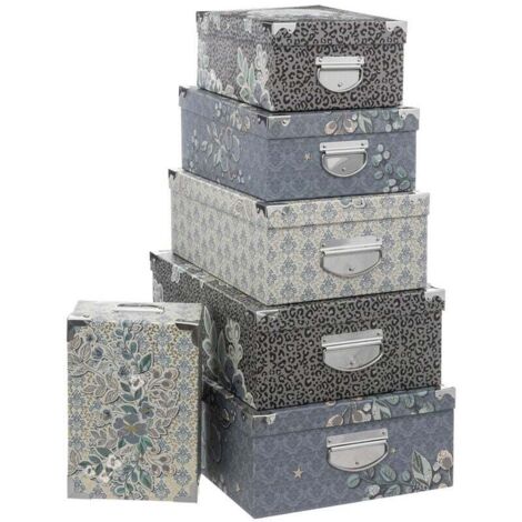 Lot de 6 Boîtes de rangement avec poignées et coins en métal déco Manoir - Feeric Christmas