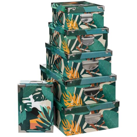 Lot de 6 Boîtes de rangement avec poignées et coins en métal déco Tropic - Five