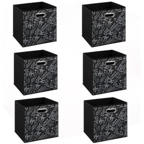 Five Simply Smart – Lot de 6 boîtes de rangement en tissu noir 31x31x31cm – Structure carton et polypropylène – Poignée métal ovale