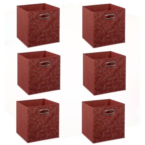 Five Simply Smart – Lot de 6 boîtes de rangement en tissu rouge – Dimensions 31x31x31 cm – Structure carton et polypropylène – Poignée métal ovale