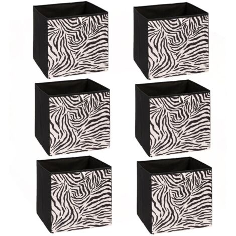 Lot de 6 boîtes de rangement cubes à motifs zèbre MIX'N MODUL