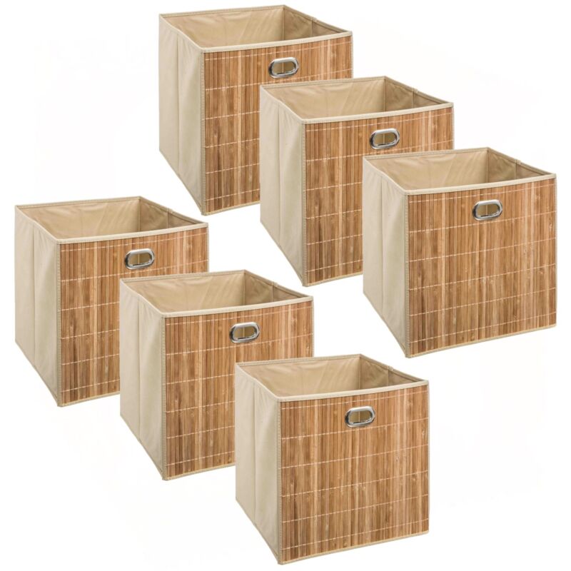 Lot de 6 Boîtes de rangement design en bambou et tissu