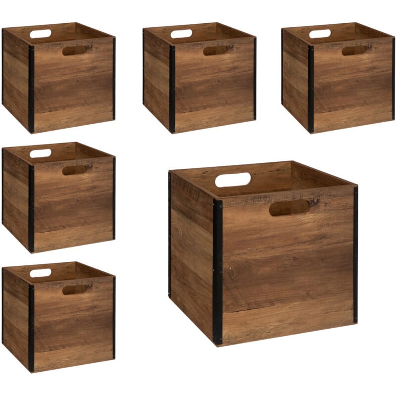 5five Simply Smart - Lot de 6 Boîtes de rangement en bois Marron style Industriel 31 x 31 cm - Five