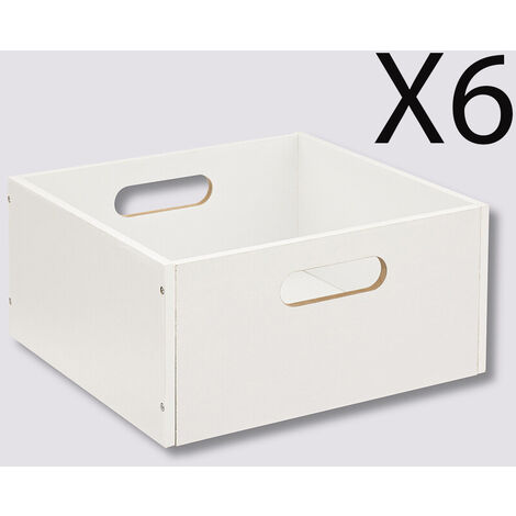 Lot de 6 boites de rangement, paniers de rangement en bois coloris blanc - Longueur 31 x Profondeur 31 x Hauteur 15 cm -PEGANE-