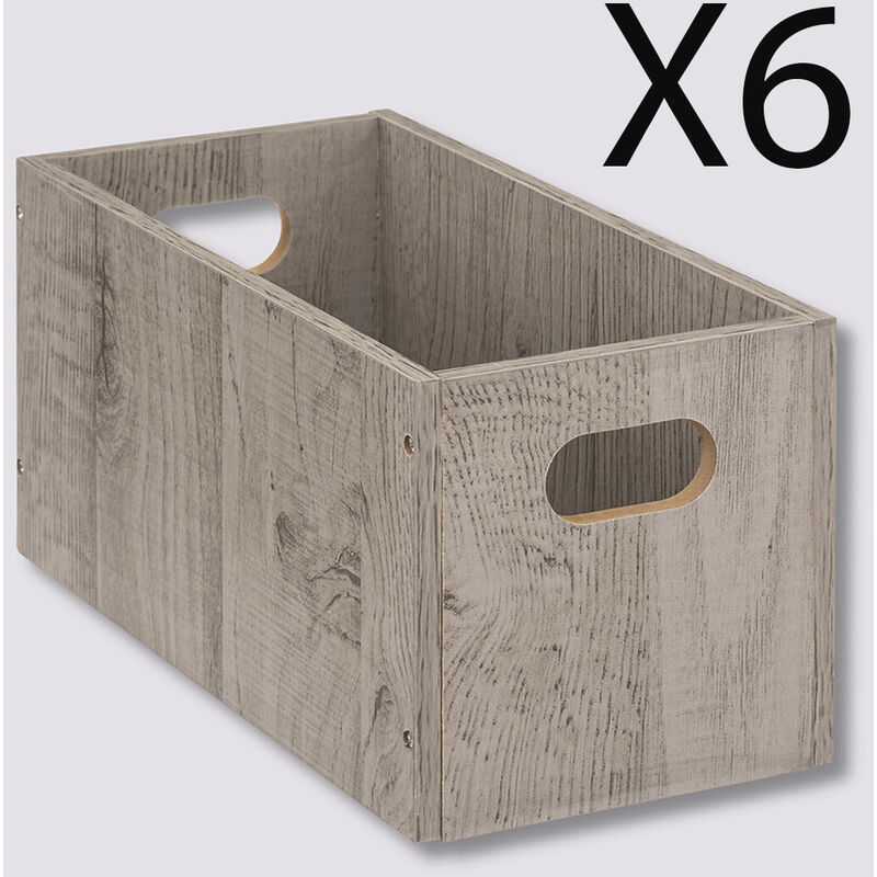 Lot de 6 boites de rangement, paniers de rangement en bois coloris gris - Longueur 15 x Profondeur 31 x Hauteur 15 cm Pegane