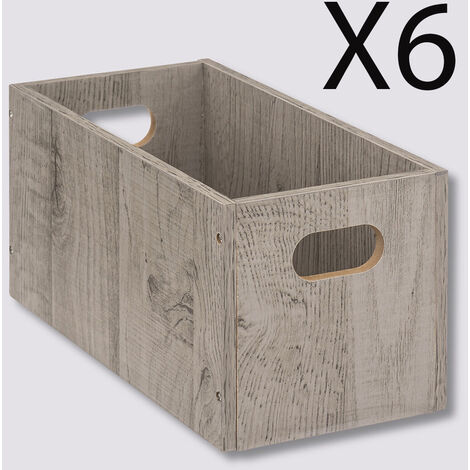 Lot de 6 boites de rangement, paniers de rangement en bois coloris gris - Longueur 15 x Profondeur 31 x Hauteur 15 cm -PEGANE-