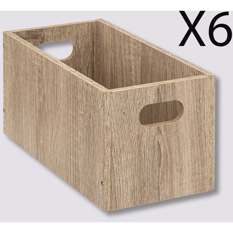 Lot de 6 boites de rangement, paniers de rangement en bois coloris naturel - Longueur 15 x Profondeur 31 x Hauteur 15 cm Pegane
